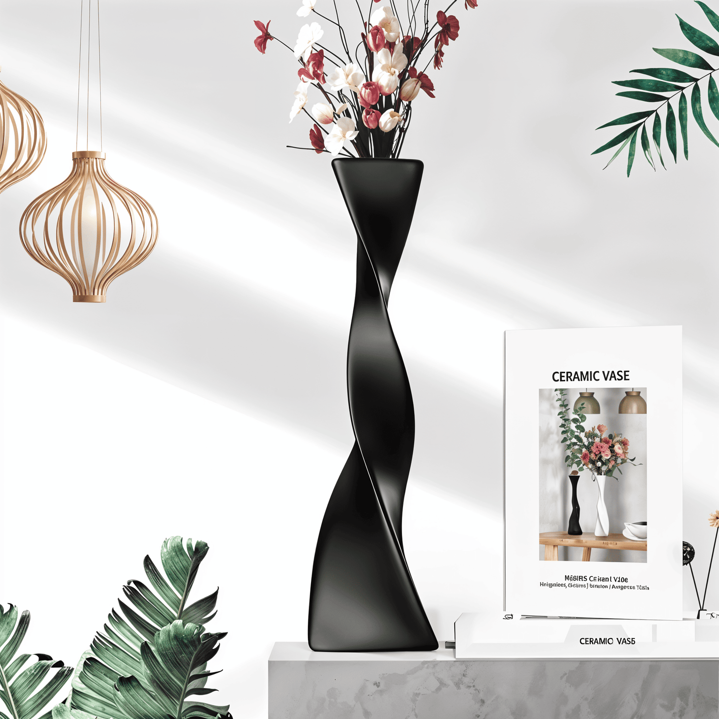 Twisted Tall Ceramic Floor Vase