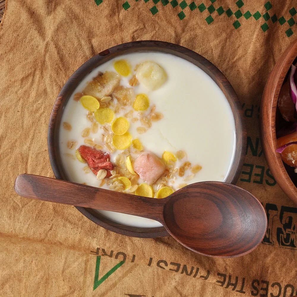 1Pcs Salad Bowl Natural Acacia Wood Handmade Tableware Salad Grains Dried Fruit Shallow Mouth Bowl